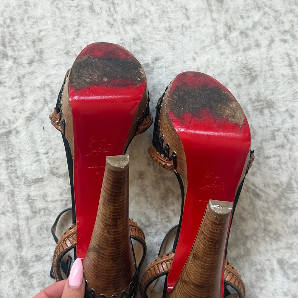 Christian Louboutin Black and Brown Leather Platform Sandals Size 41